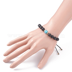 Bracciale rotondo con perline intrecciate in pietra lavica naturale mista per donna ragazza&nbsp;BJEW-JB07154