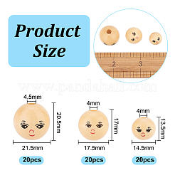 60 pièces 3 styles de perles européennes en bois naturel&nbsp;WOOD-OC0003-59