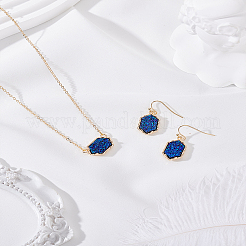 Sets aus Halsketten mit Anhänger aus sechseckigem Kunstharz und Ohrhängern für Damen&nbsp;SJEW-LP0001-52C
