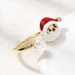 Weihnachts-Manschettenringe aus Messing mit Mikropavé und Zirkonia-Emaille für Damen&nbsp;RJEW-L336-02G