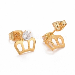 Orecchini a bottone in acciaio inossidabile 304 a corona&nbsp;EJEW-C019-10G