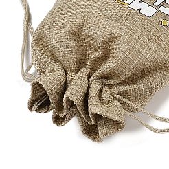 Bolsas de embalaje de arpillera impresas navideñas bolsas con cordón&nbsp;ABAG-Q053-02B-04