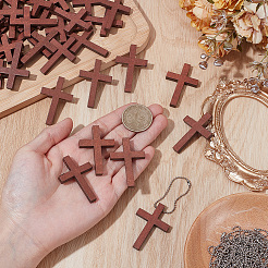 Kits de decoración para colgantes de cruz de madera teñida DIY&nbsp;DIY-SP0006-46
