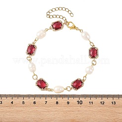 Armbänder aus natürlichen Süßwasserzuchtperlen und Messing-Glasgliederketten für Damen&nbsp;BJEW-JB14214
