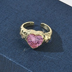 Bagues manchettes ouvertes en laiton pavé de zirconiums cubiques pour femmes&nbsp;RJEW-L343-08G-02