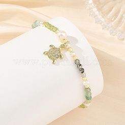 Collane di perline rotonde sfaccettate con sfumature di peridoto naturale&nbsp;BJEW-JB14399-01