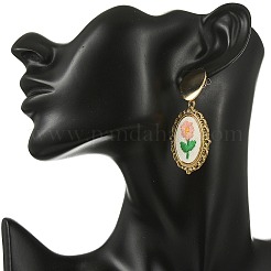 Boucles d'oreilles pendantes à clous en acier inoxydable 304 et broderie sur tissu&nbsp;EJEW-JE07298-02
