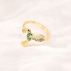 Anelli aperti con polsino in ottone micro pavé di zirconi cubici per donna&nbsp;RJEW-C168-01G