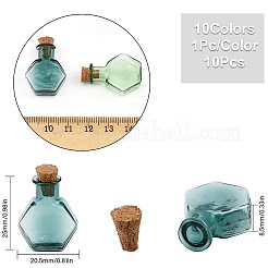 10 Stück 10 Farben Sechseck Puppenhaus Miniatur Glas Kork Flaschen Ornament&nbsp;AJEW-CA0003-49