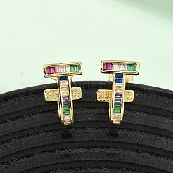 T-förmige Ohrstecker aus Messing mit Mikropavé und Zirkonia&nbsp;EJEW-B153-07G