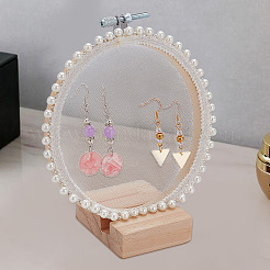 Présentoirs de boucle d'oreille en tissu de dentelle en bois rond rétro&nbsp;EDIS-WH0029-82
