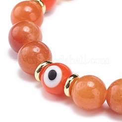 Bracelet extensible perlé rond en aventurine rouge naturelle et lampwork&nbsp;BJEW-JB08713-04