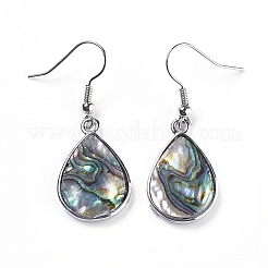 Teardrop Platin Ton Messing natürliche Paua Muschel baumeln Ohrringe&nbsp;EJEW-M060-08-01