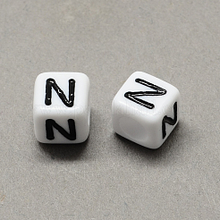 Perles européennes de lettre en acrylique à gros trou&nbsp;SACR-Q103-6mm-01N