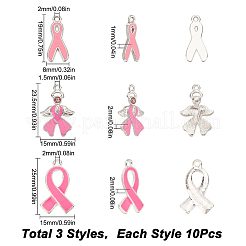30 stücke 3 stil Oktober brustkrebs pink awareness ribbon legierung emaille anhänger&nbsp;ENAM-SC0003-32