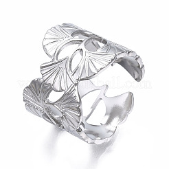 Anillo abierto con forma de hoja de ginkgo de acero inoxidable 304 que no se deslustra.&nbsp;LS-RJEW-T023-28P