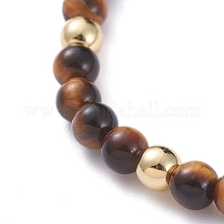Bracelets extensibles en œil de tigre naturel avec breloque&nbsp;BJEW-JB04849-02