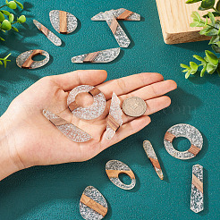 14 pièces 7 styles pendentifs en résine transparente et bois de noyer&nbsp;RESI-BY0001-06