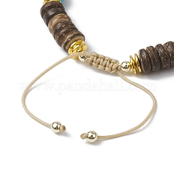 Bracelets de perles tressées réglables en turquoise synthétique teint rond de 8mm et noix de coco naturelle pour femmes&nbsp;BJEW-JB10762