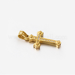Colgantes de cruz de rhinestone de acero inoxidable 304&nbsp;STAS-M185-41G