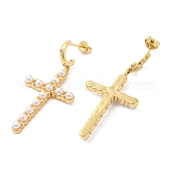 Ohrhänger mit Kreuz-Ohrstecker aus ABS-Perlenimitat&nbsp;EJEW-K248-18G