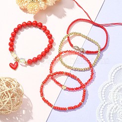 Set di braccialetti elasticizzati con perline in vetro e ottone da 5 pz&nbsp;BJEW-TA00298