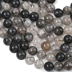Natürliche turmalinierte Quarz / schwarze Rutilquarz Perlen Stränge&nbsp;G-D361-01A-10mm