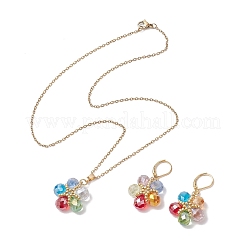 Conjuntos de collares y pendientes de aro con colgantes de flores y cuentas de vidrio y semillas de vidrio&nbsp;SJEW-MZ00012