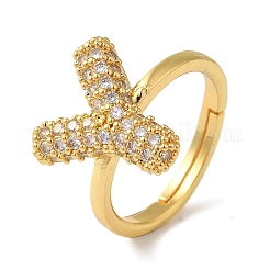 Bague réglable en laiton plaqué avec lettres micro pavées et zircones cubiques transparentes pour femmes&nbsp;KK-S391-03G-Y