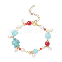 Braccialetti con ciondoli in perline turchesi sintetiche tinte&nbsp;BJEW-JB11852-01