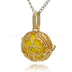 Pendentifs à cage ronde creuse en laiton doré&nbsp;KK-J231-05G