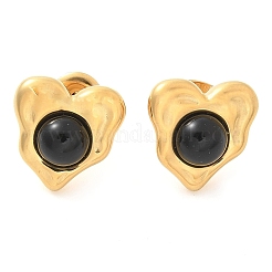 Pendientes de corazón de acero inoxidable 304 con obsidiana natural y baño de iones (IP)&nbsp;EJEW-A118-04G-01