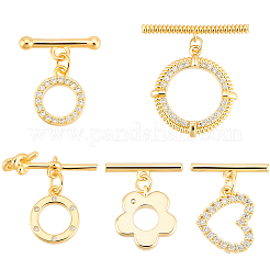 10 Stück 5 Stile Messing Micro Pave klare Zirkonia Knebelverschlüsse&nbsp;KK-BBC0025-26