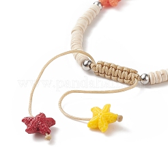 Braccialetti di perline heishi di turchese sintetico tinto (tinto) con stelle marine di corallo sintetico tinto&nbsp;BJEW-JB09194-02