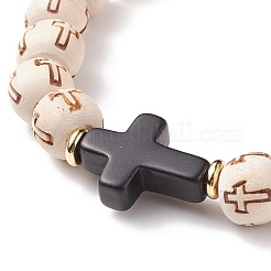 2 pièces 2 ensembles de bracelets extensibles croisés en pierre mélangée naturelle et synthétique de style avec des perles de bois pour les femmes&nbsp;BJEW-JB08344