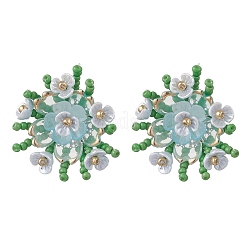 Boucles d'oreilles à tige en perles de verre faites à la main avec des fleurs&nbsp;EJEW-MZ00656