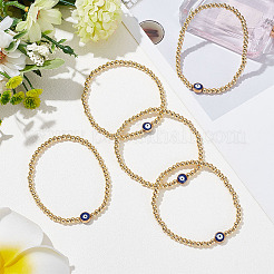 5-teiliges Set mit Stretch-Armbändern aus Messingperlen&nbsp;BJEW-AN0001-03