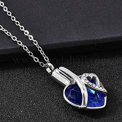 Urnen-Asche-Halsketten aus 304 Edelstahl und blauem Glas in Herzform&nbsp;NJEW-K393-04P