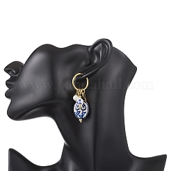 Boucles d'oreilles créoles ovales en acier inoxydable 304 à motif floral&nbsp;EJEW-JE06737-01