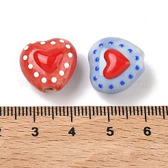 Perline di porcellana smaltata fatte a mano con motivo a cuore&nbsp;PORC-G016-03