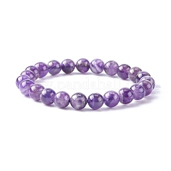 Natürliches Amethyst-Stretcharmband mit runden Perlen&nbsp;X-BJEW-F293-04A