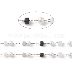 Cubo e vetro rotondo e catene di perline imitazione perla abs&nbsp;CHS-P016-43G-04