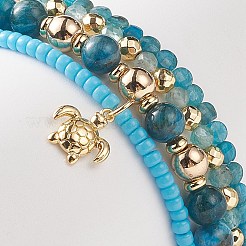 Set di braccialetti elasticizzati con perline di semi di vetro e apatite naturale in stile 4 pz&nbsp;BJEW-JB09000