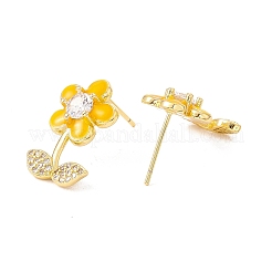 Emaille-Blume des Lebens Ohrstecker mit klaren Zirkonia&nbsp;EJEW-I266-12G-05