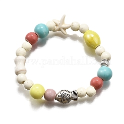 Bracelets extensibles en perles de porcelaine et en perles de howlite synthétiques pour femmes&nbsp;BJEW-D307-02C