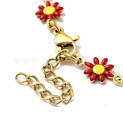 Pulsera de cadena con eslabones cruzados y flores esmaltadas&nbsp;BJEW-C023-01G-03