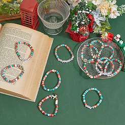 12 lot de 2 bracelets extensibles en pâte polymère à perles heishi sur le thème de Noël&nbsp;BJEW-ME0001-17A
