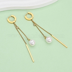 Pendientes de aro de acero inoxidable 304 con perlas de imitación acrílicas&nbsp;EJEW-F393-14G