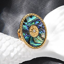 Ovale Manschettenringe aus 304 Edelstahl & Paua-Muschel & Strass für Damen&nbsp;RJEW-G346-06G-02
