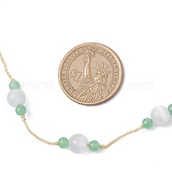 Verstellbare gefärbte natürliche malaysische Jade & Katzenauge runde geflochtene Perlenketten&nbsp;NJEW-JN05325